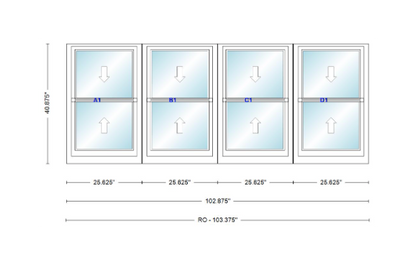 ANDERSEN Windows 400 Series Quad Double Hung 102-7/8" Wide Vinyl Exterior Wood Interior New Construction Low-E4 Dual Pane Argon Fill Glass Full Screens/Grilles/Tempered Optional