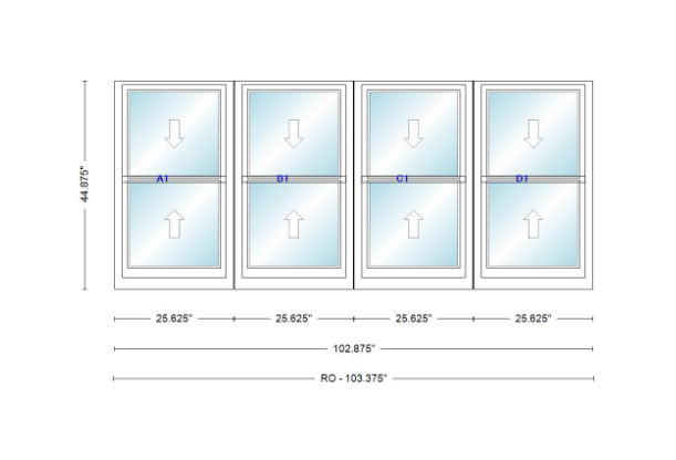 ANDERSEN Windows 400 Series Quad Double Hung 102-7/8" Wide Vinyl Exterior Wood Interior New Construction Low-E4 Dual Pane Argon Fill Glass Full Screens/Grilles/Tempered Optional