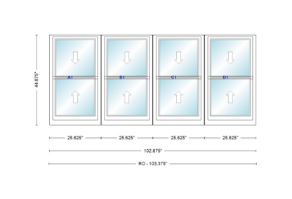 ANDERSEN Windows 400 Series Quad Double Hung 102-7/8" Wide Vinyl Exterior Wood Interior New Construction Low-E4 Dual Pane Argon Fill Glass Full Screens/Grilles/Tempered Optional