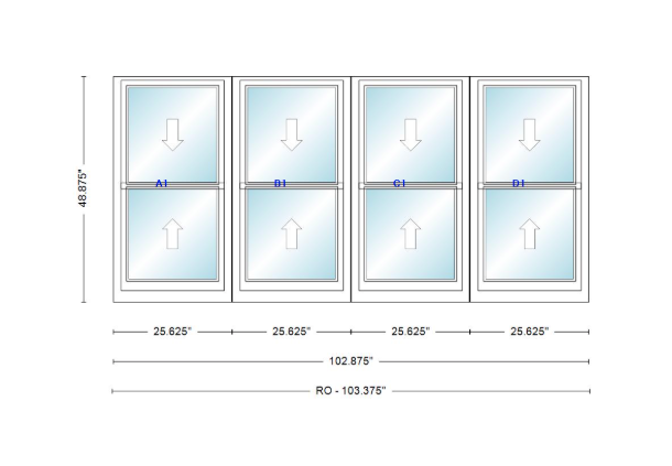 ANDERSEN Windows 400 Series Quad Double Hung 102-7/8" Wide Vinyl Exterior Wood Interior New Construction Low-E4 Dual Pane Argon Fill Glass Full Screens/Grilles/Tempered Optional
