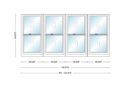 ANDERSEN Windows 400 Series Quad Double Hung 102-7/8" Wide Vinyl Exterior Wood Interior New Construction Low-E4 Dual Pane Argon Fill Glass Full Screens/Grilles/Tempered Optional
