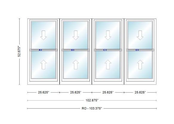 ANDERSEN Windows 400 Series Quad Double Hung 102-7/8" Wide Vinyl Exterior Wood Interior New Construction Low-E4 Dual Pane Argon Fill Glass Full Screens/Grilles/Tempered Optional