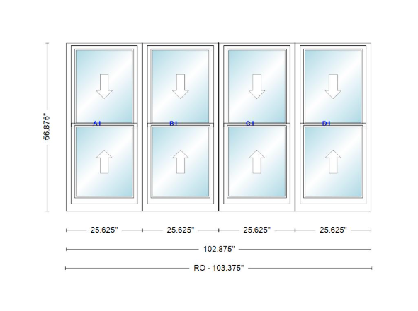 ANDERSEN Windows 400 Series Quad Double Hung 102-7/8" Wide Vinyl Exterior Wood Interior New Construction Low-E4 Dual Pane Argon Fill Glass Full Screens/Grilles/Tempered Optional