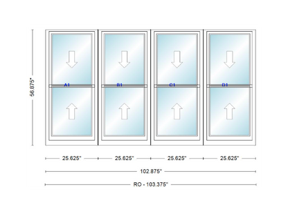 ANDERSEN Windows 400 Series Quad Double Hung 102-7/8" Wide Vinyl Exterior Wood Interior New Construction Low-E4 Dual Pane Argon Fill Glass Full Screens/Grilles/Tempered Optional