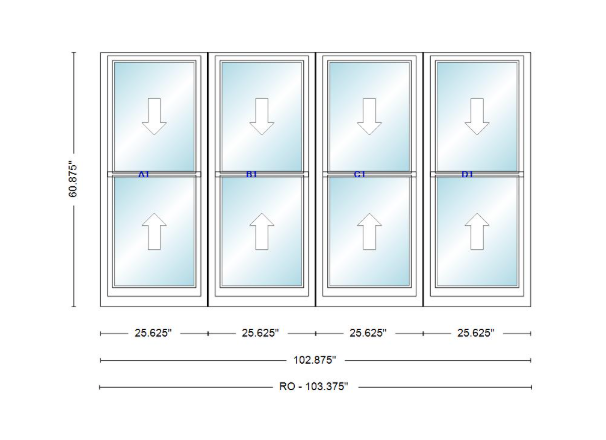 ANDERSEN Windows 400 Series Quad Double Hung 102-7/8" Wide Vinyl Exterior Wood Interior New Construction Low-E4 Dual Pane Argon Fill Glass Full Screens/Grilles/Tempered Optional