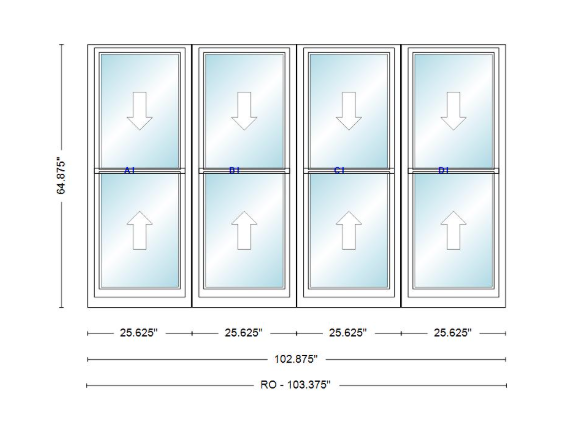 ANDERSEN Windows 400 Series Quad Double Hung 102-7/8" Wide Vinyl Exterior Wood Interior New Construction Low-E4 Dual Pane Argon Fill Glass Full Screens/Grilles/Tempered Optional