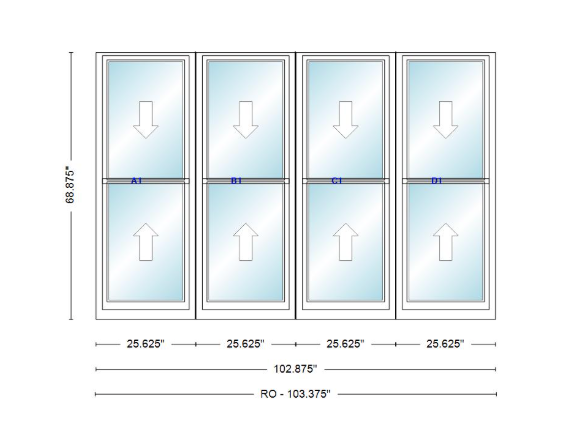 ANDERSEN Windows 400 Series Quad Double Hung 102-7/8" Wide Vinyl Exterior Wood Interior New Construction Low-E4 Dual Pane Argon Fill Glass Full Screens/Grilles/Tempered Optional