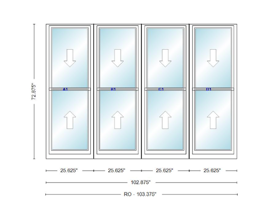 ANDERSEN Windows 400 Series Quad Double Hung 102-7/8" Wide Vinyl Exterior Wood Interior New Construction Low-E4 Dual Pane Argon Fill Glass Full Screens/Grilles/Tempered Optional