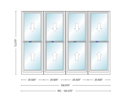 ANDERSEN Windows 400 Series Quad Double Hung 102-7/8" Wide Vinyl Exterior Wood Interior New Construction Low-E4 Dual Pane Argon Fill Glass Full Screens/Grilles/Tempered Optional