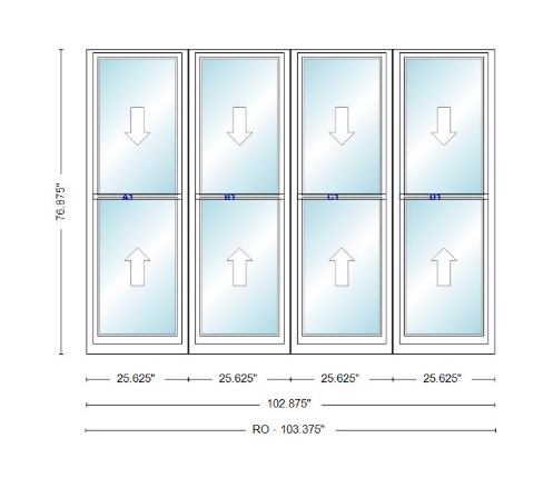 ANDERSEN Windows 400 Series Quad Double Hung 102-7/8" Wide Vinyl Exterior Wood Interior New Construction Low-E4 Dual Pane Argon Fill Glass Full Screens/Grilles/Tempered Optional