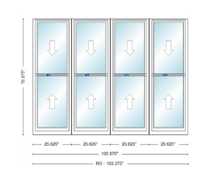 ANDERSEN Windows 400 Series Quad Double Hung 102-7/8" Wide Vinyl Exterior Wood Interior New Construction Low-E4 Dual Pane Argon Fill Glass Full Screens/Grilles/Tempered Optional
