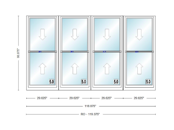 ANDERSEN Windows 400 Series Quad Double Hung 118-7/8" Wide Vinyl Exterior Wood Interior New Construction Low-E4 Dual Pane Argon Fill Glass Full Screens/Grilles/Tempered Optional