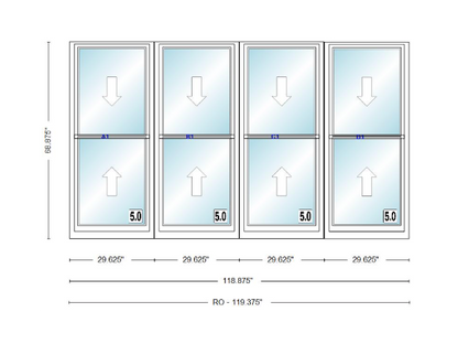 ANDERSEN Windows 400 Series Quad Double Hung 118-7/8" Wide Vinyl Exterior Wood Interior New Construction Low-E4 Dual Pane Argon Fill Glass Full Screens/Grilles/Tempered Optional