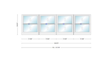ANDERSEN Windows 400 Series Quad Double Hung 126-7/8" Wide Vinyl Exterior Wood Interior New Construction Low-E4 Dual Pane Argon Fill Glass Full Screens/Grilles/Tempered Optional
