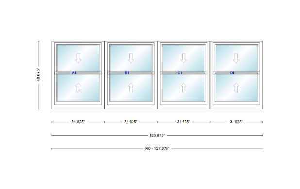 ANDERSEN Windows 400 Series Quad Double Hung 126-7/8" Wide Vinyl Exterior Wood Interior New Construction Low-E4 Dual Pane Argon Fill Glass Full Screens/Grilles/Tempered Optional