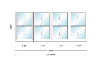 ANDERSEN Windows 400 Series Quad Double Hung 126-7/8" Wide Vinyl Exterior Wood Interior New Construction Low-E4 Dual Pane Argon Fill Glass Full Screens/Grilles/Tempered Optional