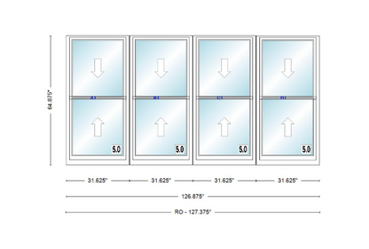 ANDERSEN Windows 400 Series Quad Double Hung 126-7/8" Wide Vinyl Exterior Wood Interior New Construction Low-E4 Dual Pane Argon Fill Glass Full Screens/Grilles/Tempered Optional