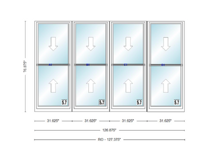 ANDERSEN Windows 400 Series Quad Double Hung 126-7/8" Wide Vinyl Exterior Wood Interior New Construction Low-E4 Dual Pane Argon Fill Glass Full Screens/Grilles/Tempered Optional