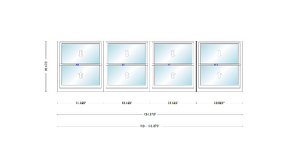 ANDERSEN Windows 400 Series Quad Double Hung 134-7/8" Wide Vinyl Exterior Wood Interior New Construction Low-E4 Dual Pane Argon Fill Glass Full Screens/Grilles/Tempered Optional