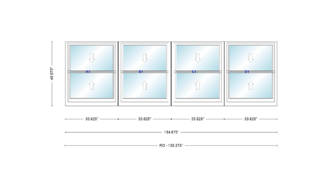 ANDERSEN Windows 400 Series Quad Double Hung 134-7/8" Wide Vinyl Exterior Wood Interior New Construction Low-E4 Dual Pane Argon Fill Glass Full Screens/Grilles/Tempered Optional
