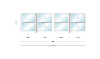 ANDERSEN Windows 400 Series Quad Double Hung 134-7/8" Wide Vinyl Exterior Wood Interior New Construction Low-E4 Dual Pane Argon Fill Glass Full Screens/Grilles/Tempered Optional