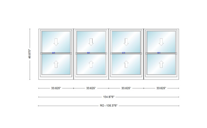 ANDERSEN Windows 400 Series Quad Double Hung 134-7/8" Wide Vinyl Exterior Wood Interior New Construction Low-E4 Dual Pane Argon Fill Glass Full Screens/Grilles/Tempered Optional
