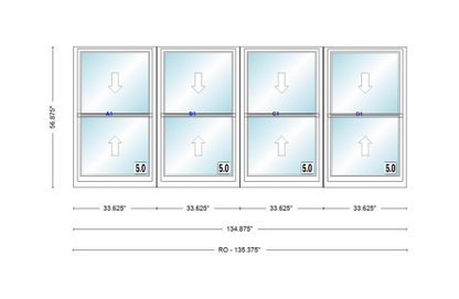 ANDERSEN Windows 400 Series Quad Double Hung 134-7/8" Wide Vinyl Exterior Wood Interior New Construction Low-E4 Dual Pane Argon Fill Glass Full Screens/Grilles/Tempered Optional