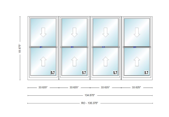 ANDERSEN Windows 400 Series Quad Double Hung 134-7/8" Wide Vinyl Exterior Wood Interior New Construction Low-E4 Dual Pane Argon Fill Glass Full Screens/Grilles/Tempered Optional