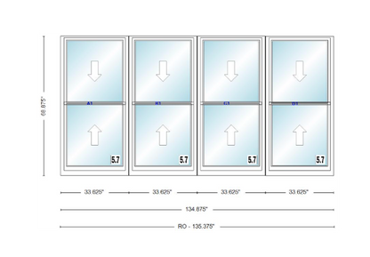 ANDERSEN Windows 400 Series Quad Double Hung 134-7/8" Wide Vinyl Exterior Wood Interior New Construction Low-E4 Dual Pane Argon Fill Glass Full Screens/Grilles/Tempered Optional