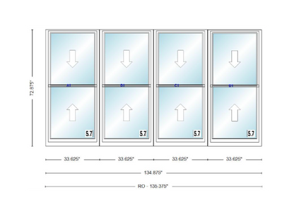 ANDERSEN Windows 400 Series Quad Double Hung 134-7/8" Wide Vinyl Exterior Wood Interior New Construction Low-E4 Dual Pane Argon Fill Glass Full Screens/Grilles/Tempered Optional