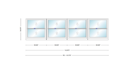 ANDERSEN Windows 400 Series Quad Double Hung 142-7/8" Wide Vinyl Exterior Wood Interior New Construction Low-E4 Dual Pane Argon Fill Glass Full Screens/Grilles/Tempered Optional
