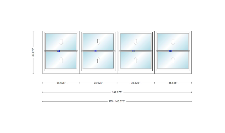 ANDERSEN Windows 400 Series Quad Double Hung 142-7/8" Wide Vinyl Exterior Wood Interior New Construction Low-E4 Dual Pane Argon Fill Glass Full Screens/Grilles/Tempered Optional