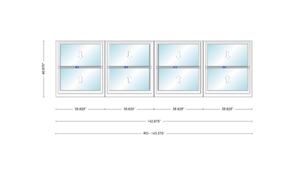 ANDERSEN Windows 400 Series Quad Double Hung 142-7/8" Wide Vinyl Exterior Wood Interior New Construction Low-E4 Dual Pane Argon Fill Glass Full Screens/Grilles/Tempered Optional