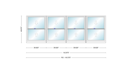 ANDERSEN Windows 400 Series Quad Double Hung 142-7/8" Wide Vinyl Exterior Wood Interior New Construction Low-E4 Dual Pane Argon Fill Glass Full Screens/Grilles/Tempered Optional