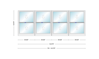 ANDERSEN Windows 400 Series Quad Double Hung 142-7/8" Wide Vinyl Exterior Wood Interior New Construction Low-E4 Dual Pane Argon Fill Glass Full Screens/Grilles/Tempered Optional
