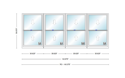 ANDERSEN Windows 400 Series Quad Double Hung 142-7/8" Wide Vinyl Exterior Wood Interior New Construction Low-E4 Dual Pane Argon Fill Glass Full Screens/Grilles/Tempered Optional