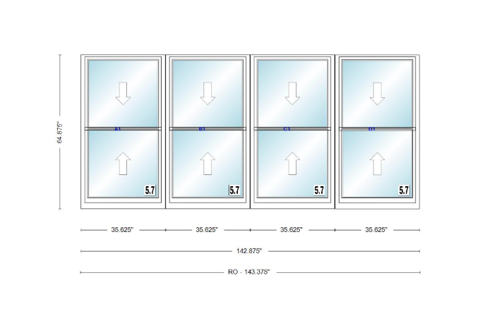 ANDERSEN Windows 400 Series Quad Double Hung 142-7/8" Wide Vinyl Exterior Wood Interior New Construction Low-E4 Dual Pane Argon Fill Glass Full Screens/Grilles/Tempered Optional