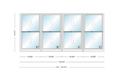ANDERSEN Windows 400 Series Quad Double Hung 142-7/8" Wide Vinyl Exterior Wood Interior New Construction Low-E4 Dual Pane Argon Fill Glass Full Screens/Grilles/Tempered Optional