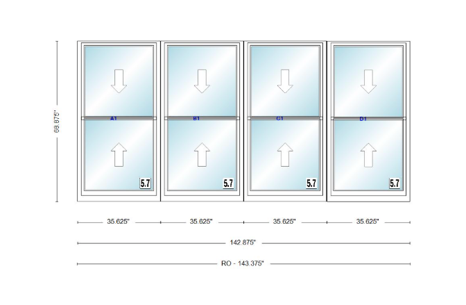 ANDERSEN Windows 400 Series Quad Double Hung 142-7/8" Wide Vinyl Exterior Wood Interior New Construction Low-E4 Dual Pane Argon Fill Glass Full Screens/Grilles/Tempered Optional