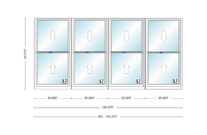 ANDERSEN Windows 400 Series Quad Double Hung 142-7/8" Wide Vinyl Exterior Wood Interior New Construction Low-E4 Dual Pane Argon Fill Glass Full Screens/Grilles/Tempered Optional