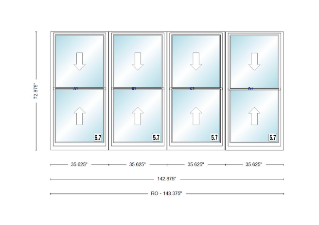 ANDERSEN Windows 400 Series Quad Double Hung 142-7/8" Wide Vinyl Exterior Wood Interior New Construction Low-E4 Dual Pane Argon Fill Glass Full Screens/Grilles/Tempered Optional