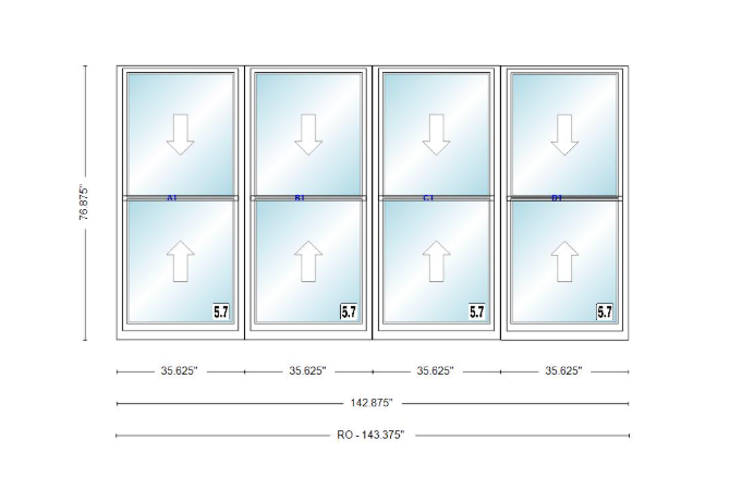 ANDERSEN Windows 400 Series Quad Double Hung 142-7/8" Wide Vinyl Exterior Wood Interior New Construction Low-E4 Dual Pane Argon Fill Glass Full Screens/Grilles/Tempered Optional