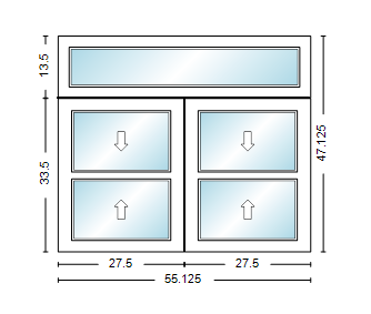 MI WINDOWS 1556 Twin Double Hung With Transom 55.125" Wide New Construction Vinyl Low-E Argon Full Screens Optional