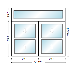 MI WINDOWS 1556 Twin Double Hung With Transom 55.125" Wide New Construction Vinyl Low-E Argon Full Screens Optional