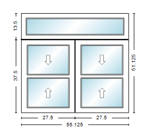 MI WINDOWS 1556 Twin Double Hung With Transom 55.125" Wide New Construction Vinyl Low-E Argon Full Screens Optional