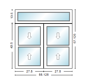 MI WINDOWS 1556 Twin Double Hung With Transom 55.125" Wide New Construction Vinyl Low-E Argon Full Screens Optional