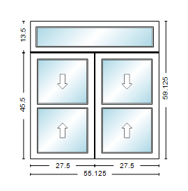 MI WINDOWS 1556 Twin Double Hung With Transom 55.125" Wide New Construction Vinyl Low-E Argon Full Screens Optional