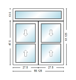 MI WINDOWS 1556 Twin Double Hung With Transom 55.125" Wide New Construction Vinyl Low-E Argon Full Screens Optional