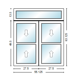 MI WINDOWS 1556 Twin Double Hung With Transom 55.125" Wide New Construction Vinyl Low-E Argon Full Screens Optional