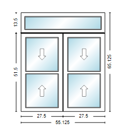 MI WINDOWS 1556 Twin Double Hung With Transom 55.125" Wide New Construction Vinyl Low-E Argon Full Screens Optional